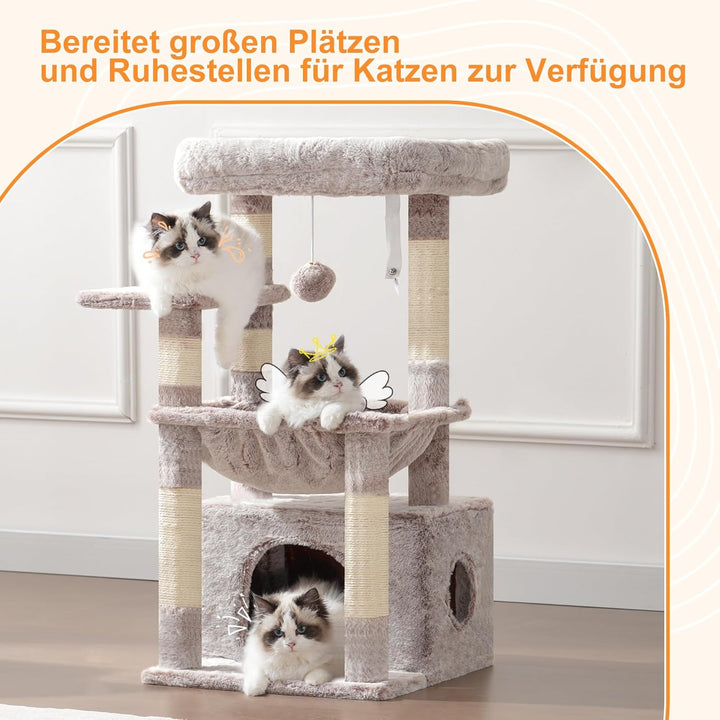 Heybly Kratzbaum, Katzenbaum mit Extra Grossem, Weichem Katzenkorb, Katzenkratzbaum mit Geräumigem K