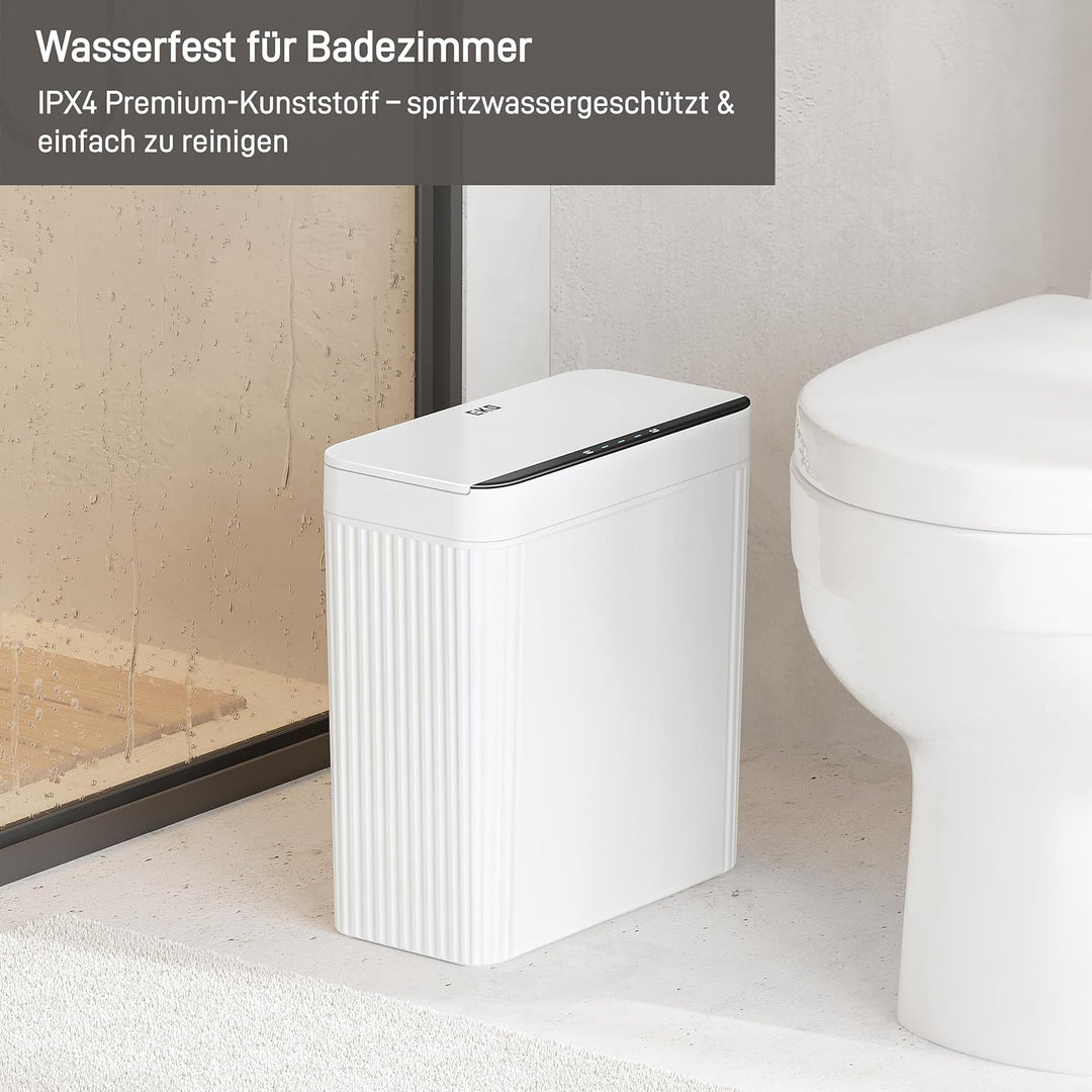 EKO Brio Sensor Mülleimer Bad 10L, Automatischer Berührungsloser Badezimmer-Mülleimer, Wasserdicht,
