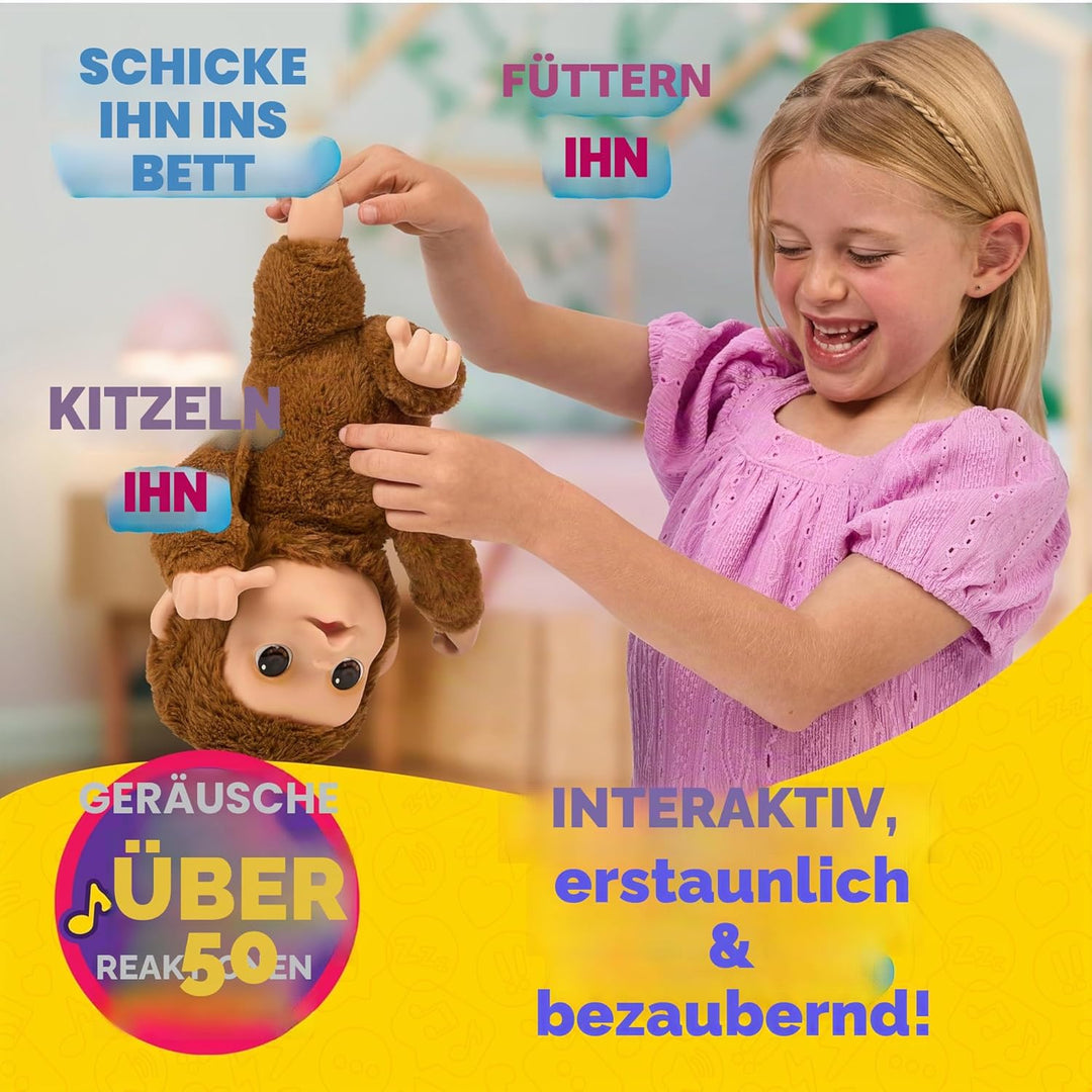 Little Live Pets My Baby Monkey Interaktiver Spielzeugaffe Mango kichert, frisst, nuckelt am Daumen,