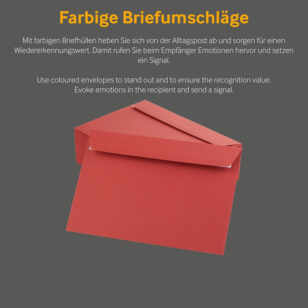 100 Stück, Farbige Briefumschläge, DIN C5, Haftklebung mit Abziehstreifen, Gerade Klappe, 120 g/qm C