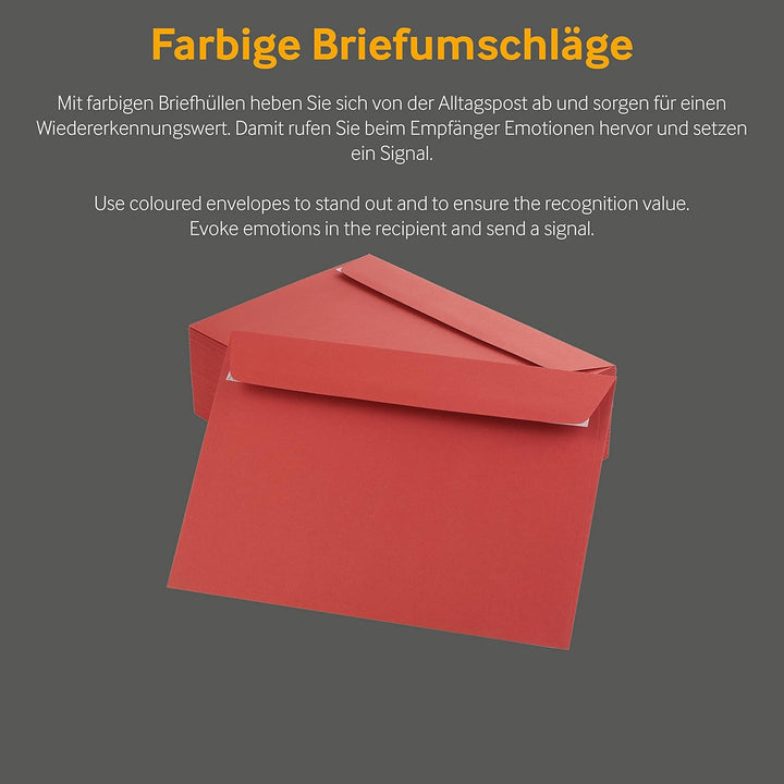 100 Stück, Farbige Briefumschläge, DIN C5, Haftklebung mit Abziehstreifen, Gerade Klappe, 120 g/qm C