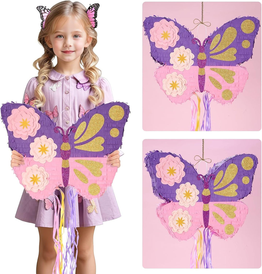 WERNNSAI Schmetterling Pinata – Schmetterling Geburtstag Pinata Deko Mädchen Kinder Rosa Lila Blumen