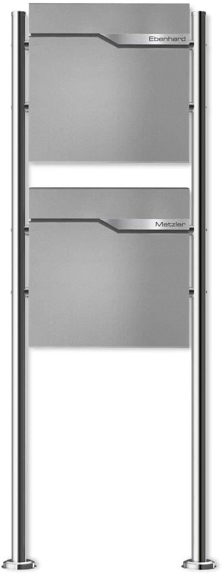 Metzler Doppel Standbriefkasten in Graualuminium, Pulverbeschichtet & mit Zeitungsfach - Inkl. Edels