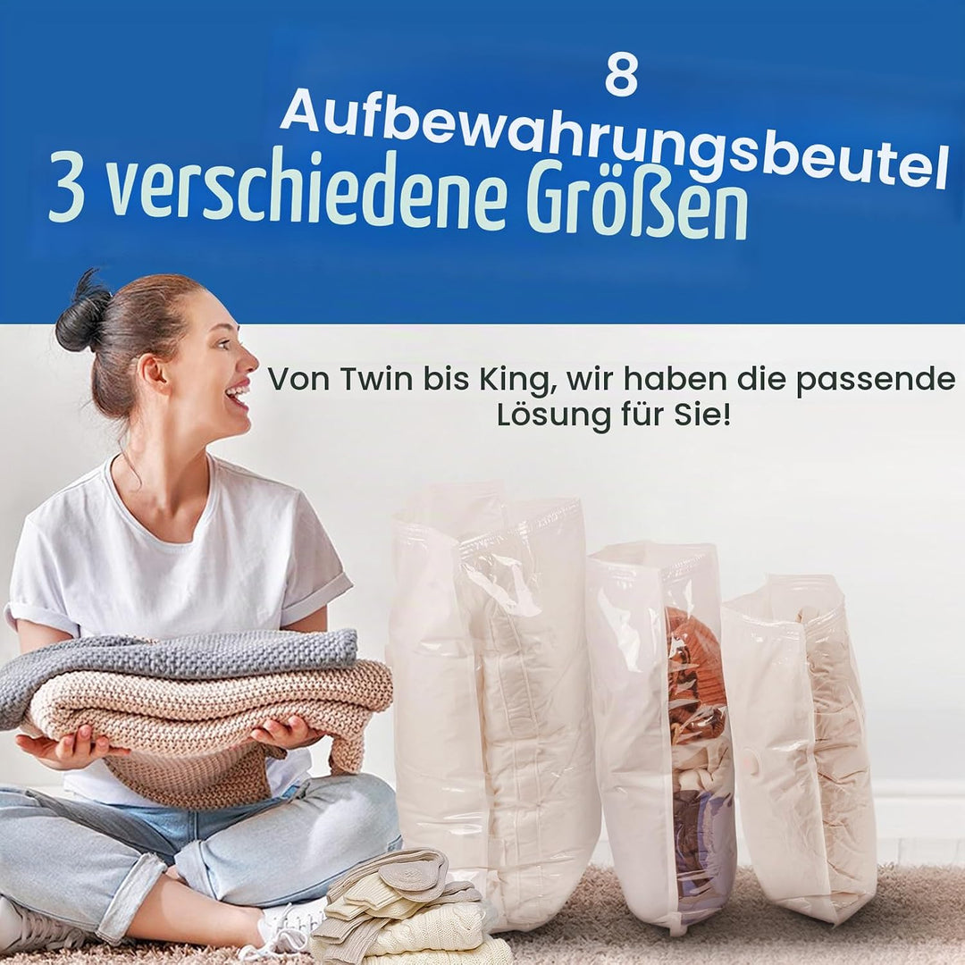 Vakuumbeutel für Kleidung mit Elektrischer Luftpumpe, 8 Stück Vakuumierbeutel (4 Gross, 2 Mittel, 2