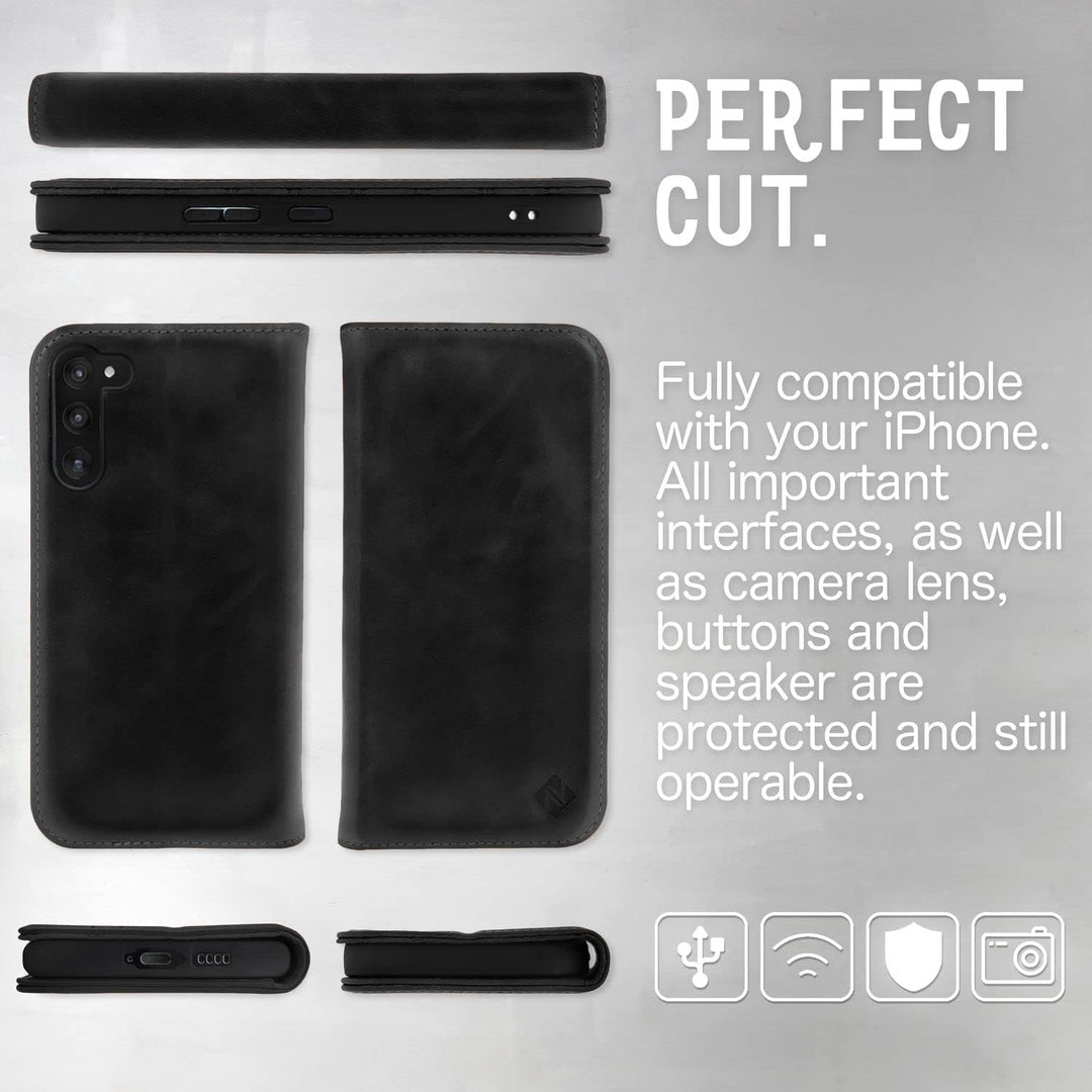 NALIA Echt-Leder Flip-Case kompatibel mit Samsung Galaxy S23 Plus Hülle, 360 Grad Bookcase, RFID-Sch