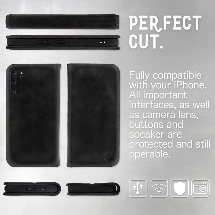 NALIA Echt-Leder Flip-Case kompatibel mit Samsung Galaxy S23 Plus Hülle, 360 Grad Bookcase, RFID-Sch