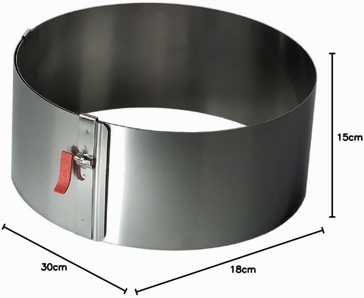 Lares Kuchenring/Tortenring mit Klemmhebel - 18-30cm Ø, H: 15cm - Federbandstahl, stufenlos verstell