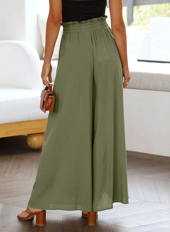 Dokotoo Sommerhose Damen Leicht Palazzo Hose Elegant Sommer High Waist Baggy Freizeithose Baumwolle