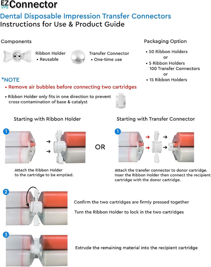 EZ VPS Verbinder 1:1 Verhältnis Dental Impression Material Transfer Connector (5 Bandhalter + 100 Tr