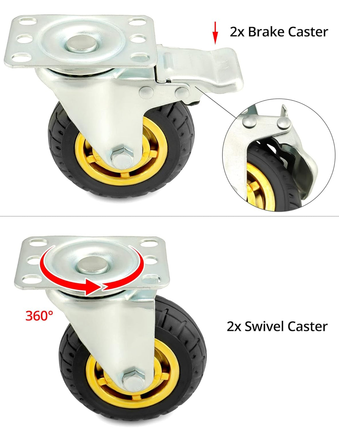 QWORK® 4 Stück 100mm schwerlastrollen - bis 70 kg pro rolle - stossdämpfung lenkrollen für möbeltran