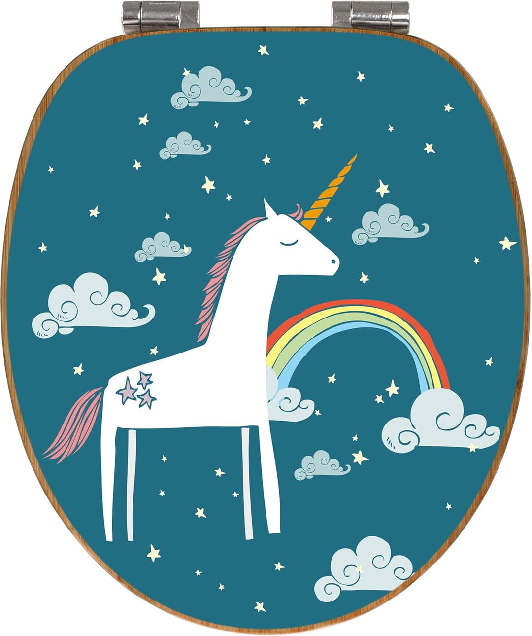 banjado® Design WC Sitz Bambus Absenkautomatik mit Motiv Einhorn/Toilettendeckel mit Absenkautomatik