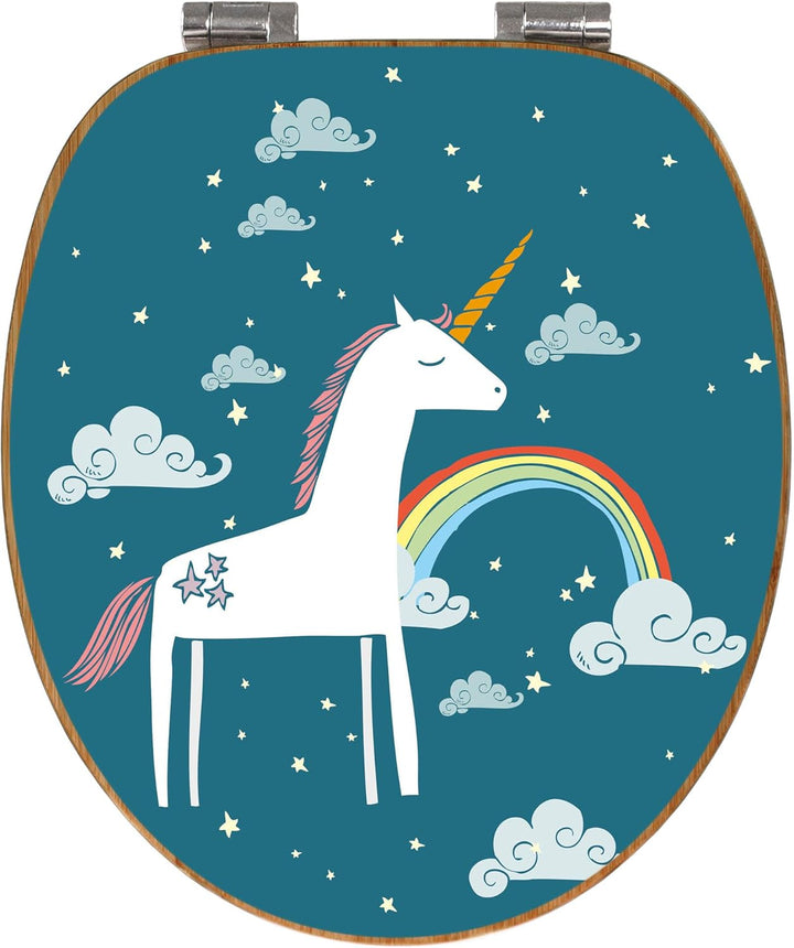 banjado® Design WC Sitz Bambus Absenkautomatik mit Motiv Einhorn/Toilettendeckel mit Absenkautomatik