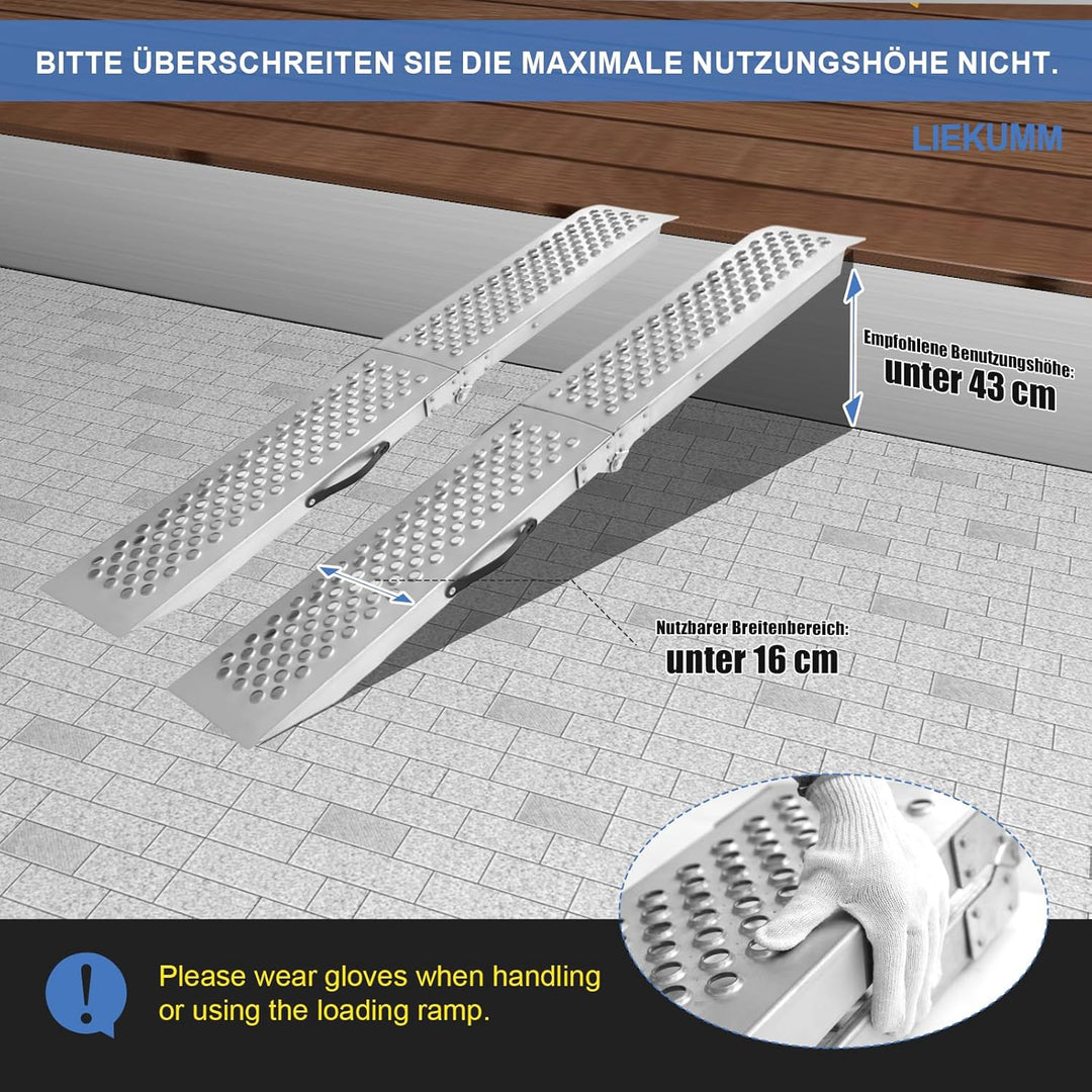 LIEKUMM 2X Auffahrrampe,150 cm Stahl Klabbar Laderampe, 600 kg Tragkraft Auffahrrampe für Anhänger,
