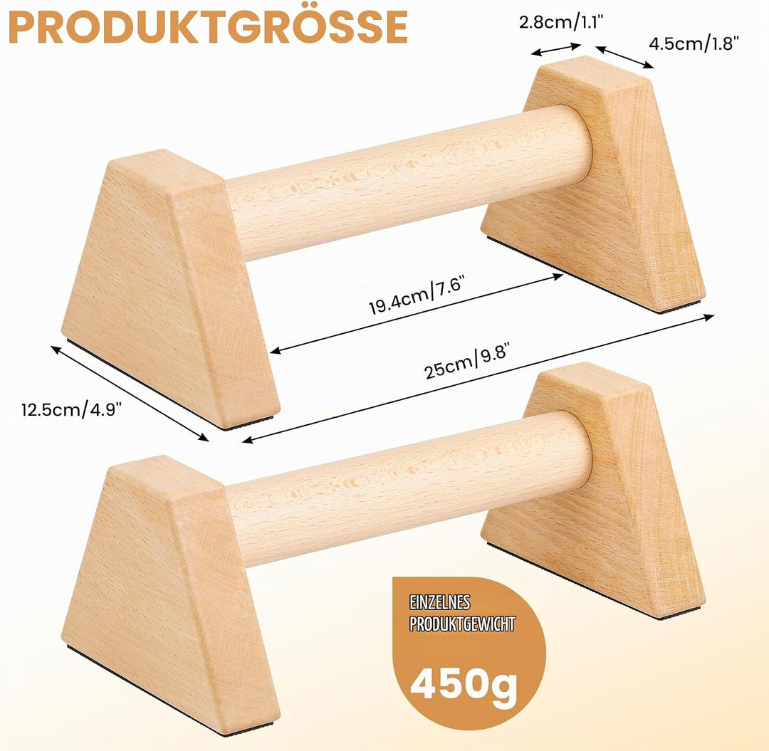 Liegestützgriffe Holz, 2 Rutschfeste Handstand Griffe, Ergonomische Parallettes, Stabil &amp; Langlebig