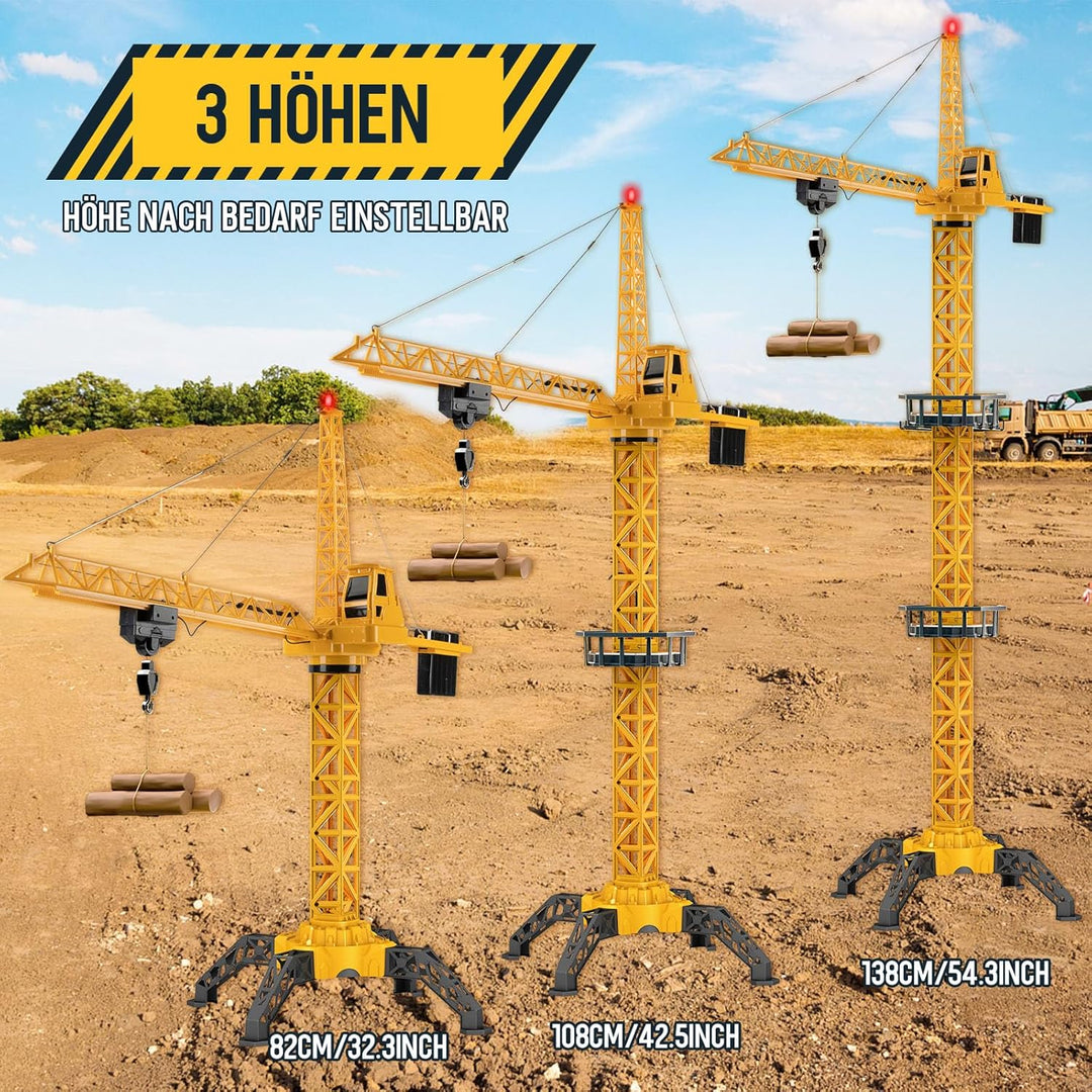 JONRRYIN Ferngesteuerte Turmkran 138 cm Höhe, 2,4 Hz 6 Kanäle RC Kran, 680 Grad Rotation Ferngesteue