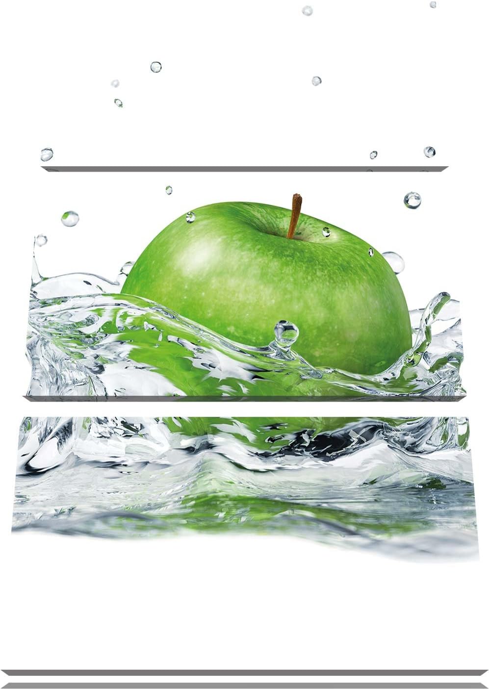 Pixxprint Grüner Apfel fällt ins Wasser als Leinwandbild/Grösse: 3 Teilig (120x80) cm/Wandbild/Kunst