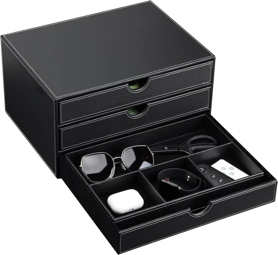 Desktop Leder Schreibtisch Schubladenbox mit 3 Schubladen a4,PU-Leder Schreibtisch organizer Box bür