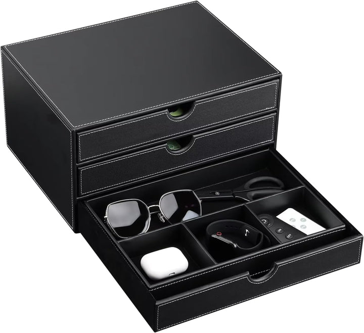 Desktop Leder Schreibtisch Schubladenbox mit 3 Schubladen a4,PU-Leder Schreibtisch organizer Box bür