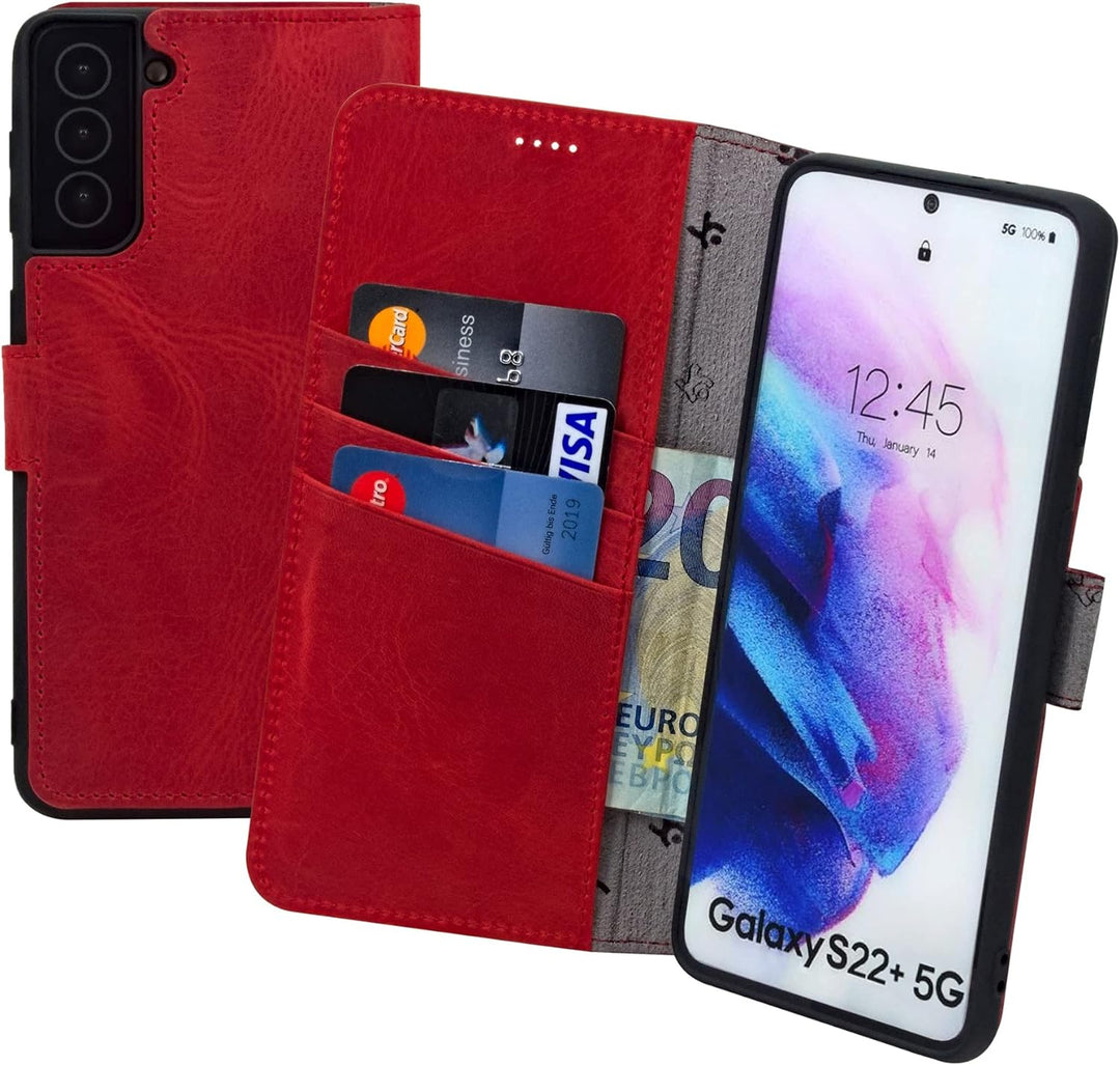 Suncase Book-Style Hülle kompatibel mit Samsung Galaxy S22 Plus 5G Leder Tasche (Slim-Fit) Lederhüll