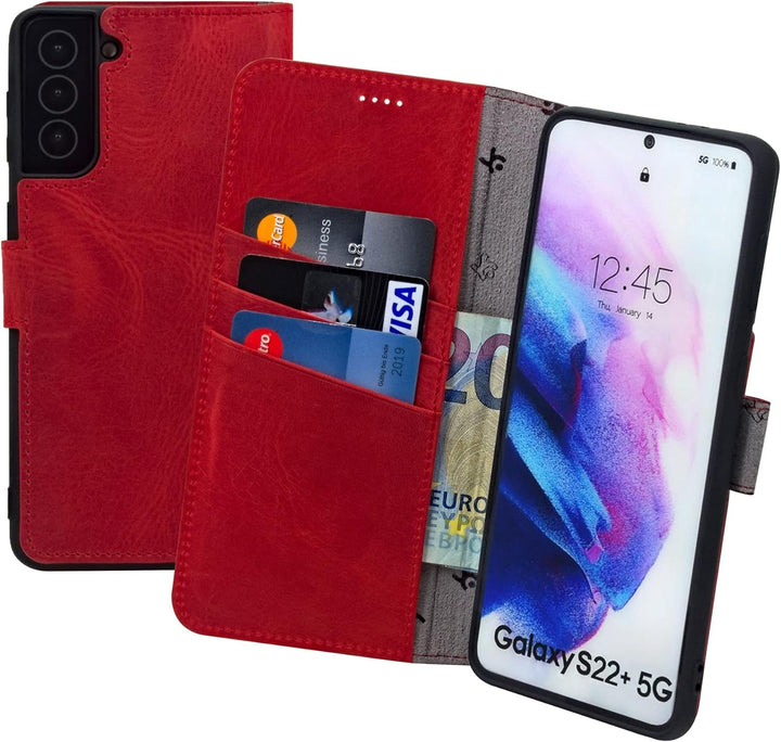 Suncase Book-Style Hülle kompatibel mit Samsung Galaxy S22 Plus 5G Leder Tasche (Slim-Fit) Lederhüll