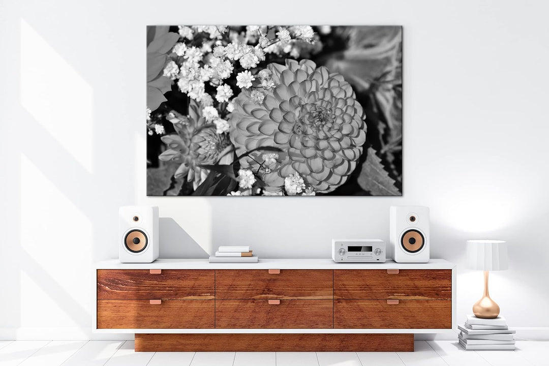 deyoli farbenfroher Blumenstrauss Format: 80x60 als Leinwand, Effekt: Schwarz&Weiss, Motiv fertig ge