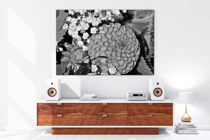 deyoli farbenfroher Blumenstrauss Format: 80x60 als Leinwand, Effekt: Schwarz&Weiss, Motiv fertig ge