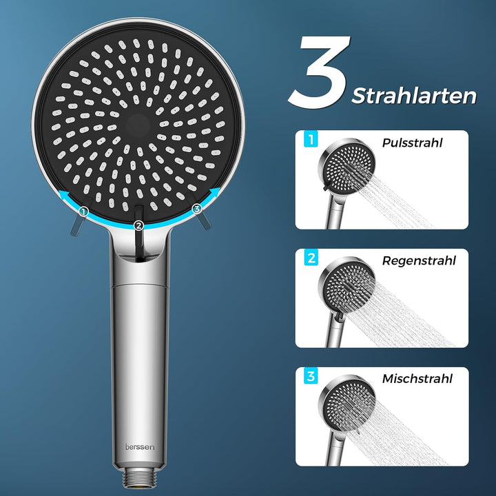 Duschkopf mit Filter, Hochdruck Brausekopf Dusche mit 3 Strahlarten, Sparduschkopf mit Filter-Funkti