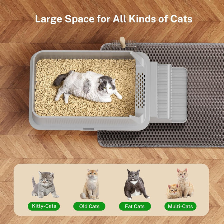 PKBD XXL Katzenklo Edelstahl, 60x40x30cm, 32L mit Abnehmbarer Abdeckung und Auslaufsicherer Hoher Ra