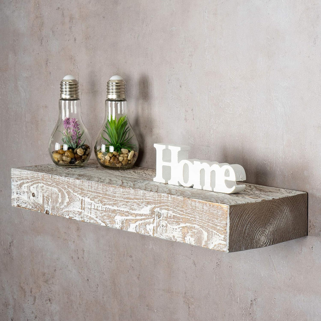 levandeo Wandregal Holz Massiv 60x20cm Shabby Chic Wandboard Vintage Rustikal Design Natur Regal Bor