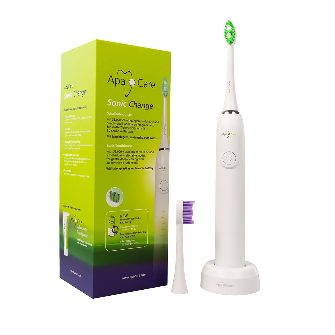 ApaCare Sonic Change Schallzahnbürste - elektrische Zahnbürste mit 35.000 Schwingungen/Min., 5 Progr