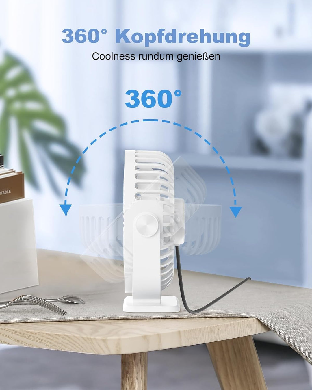 TriPole Ventilator Leiser, Mini Ventilator mit 3 Gang, USB Tischventilator Leistungsstarker Tragbare