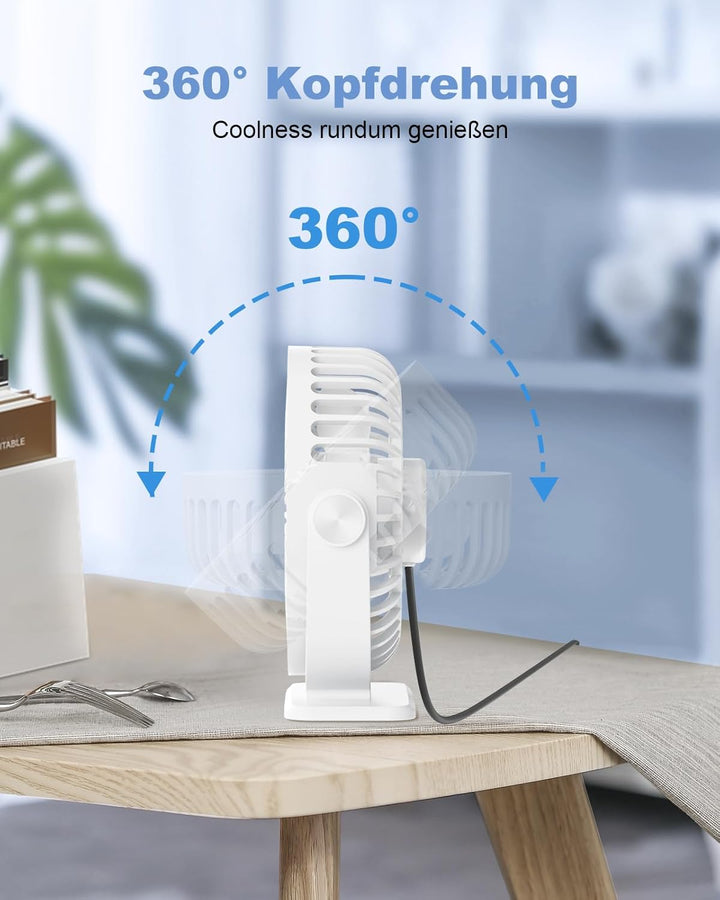 TriPole Ventilator Leiser, Mini Ventilator mit 3 Gang, USB Tischventilator Leistungsstarker Tragbare