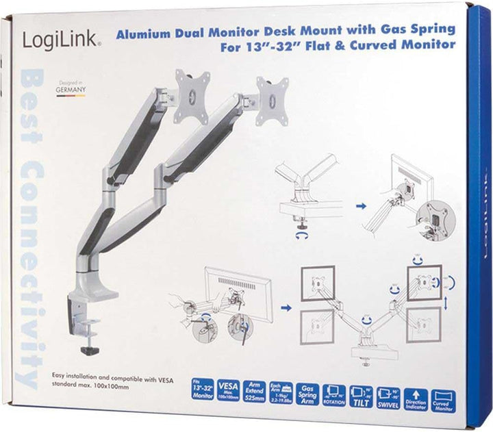 LogiLink BP0043 2-fach Aluminium Monitor-Schreibtischhalterung 33-81,3 cm (13-32 Zoll) silber BP0043