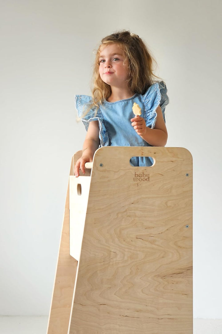 Lernturm aus Holz extra sicher | Montessori Küchenhelfer | Küchenhelfer | Verstellbare Plattform | K