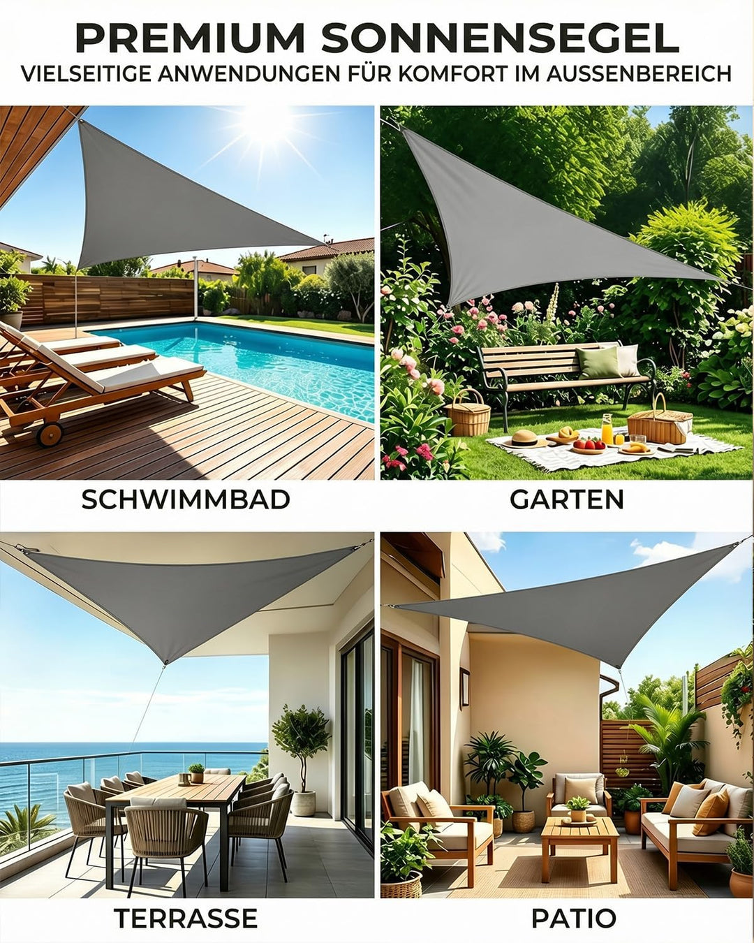 Sonnensegel Dreieckig 3x4x5m Wasserdicht, Sonnenschutz Windschutz, Premium HDPE Wetterbeständig Atmu