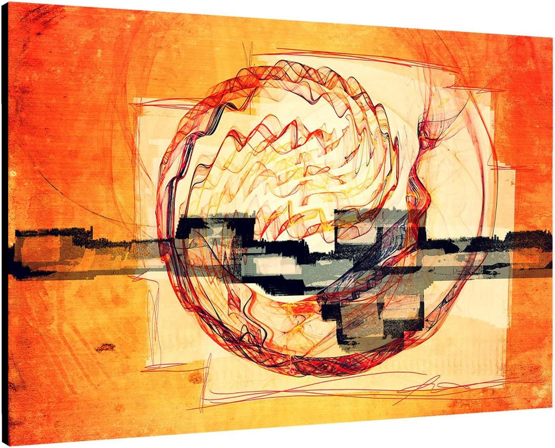 Abstrakte Bilder 100x70cm Abstrakt251 Kunstdruck auf Leinwand orange beige schwarz rot gelb fertig b