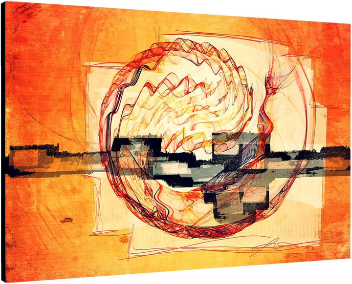 Abstrakte Bilder 100x70cm Abstrakt251 Kunstdruck auf Leinwand orange beige schwarz rot gelb fertig b