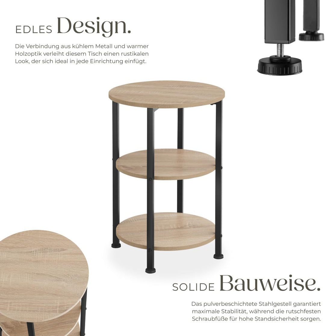 TecTake Beistelltisch rund aus Holz und Metall, Industrie-Design, Couchtisch mit 3 Ebenen, für Wohnz