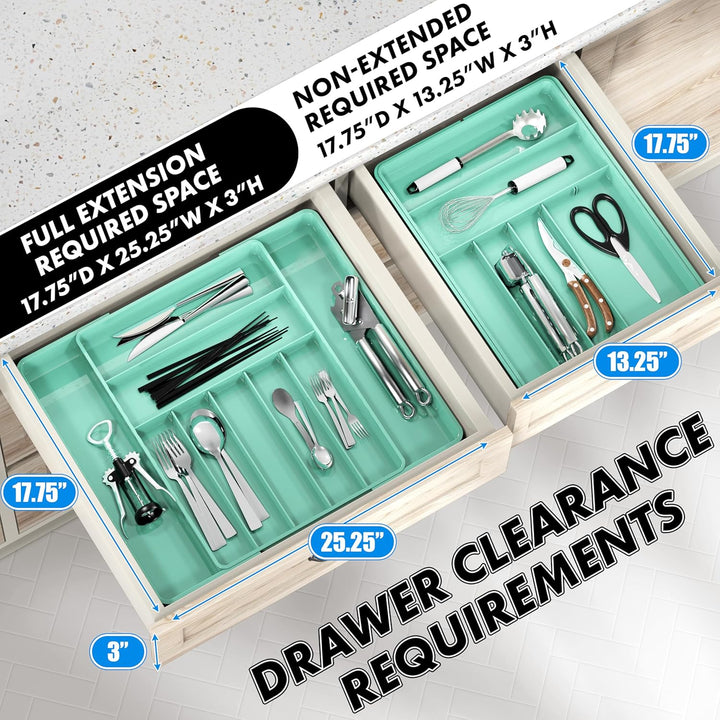 Simple Houseware Erweiterbarer Besteck-Organizer für Küchenschubladen, Türkis, Türkis