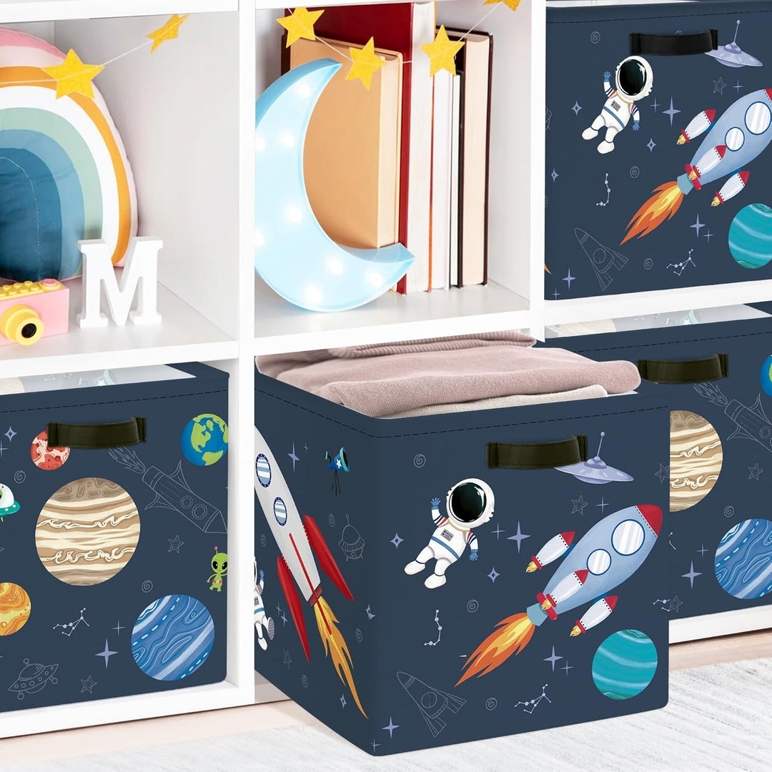 Clastyle 3 Stück Kosmischer Weltraum Kinder Aufbewahrungsbox Stoff für Kallax Faltbar Aufbewahrungsk