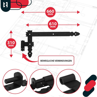 KOTARBAU® Winkelband 600 x 300 mm mit Kloben 2 Paar Fensterladenband Winkelscharnier Türband Torband