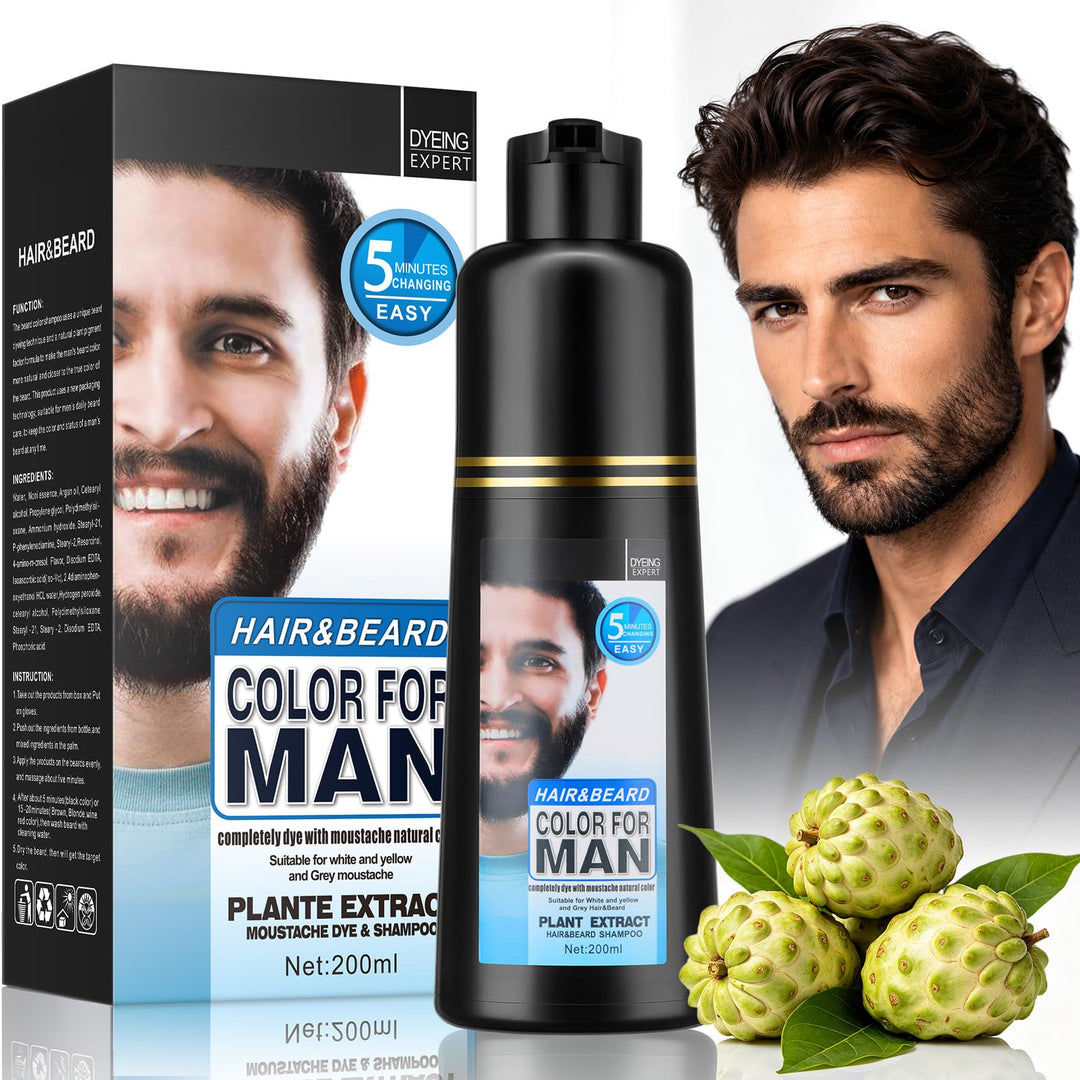Schnurrbart und Bart Schwarz Farbstoff For Men,Graue Haare an Bart und Schläfen abdecken,Schnelle An