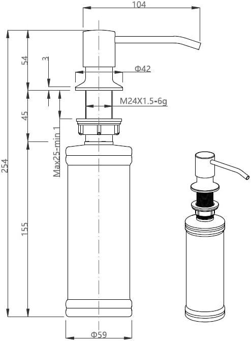 QUADRON | Spender für Geschirrspülmittel | Geschirrspülmittel-Spender| 350ml | Installation in der S