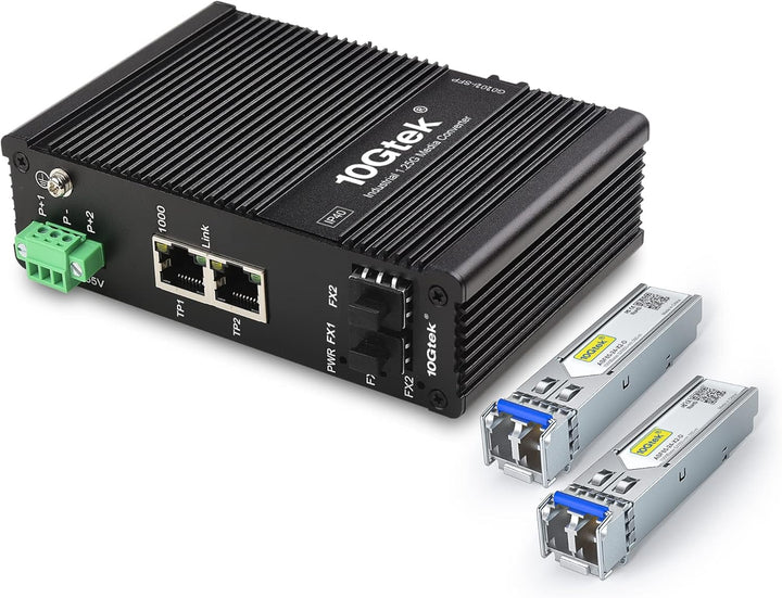 10Gtek 4-Port Industrial DIN-Rail Ethernet Switch Hutschiene, IP40, 2X Gigabit SFP Slot mit 20-km SF