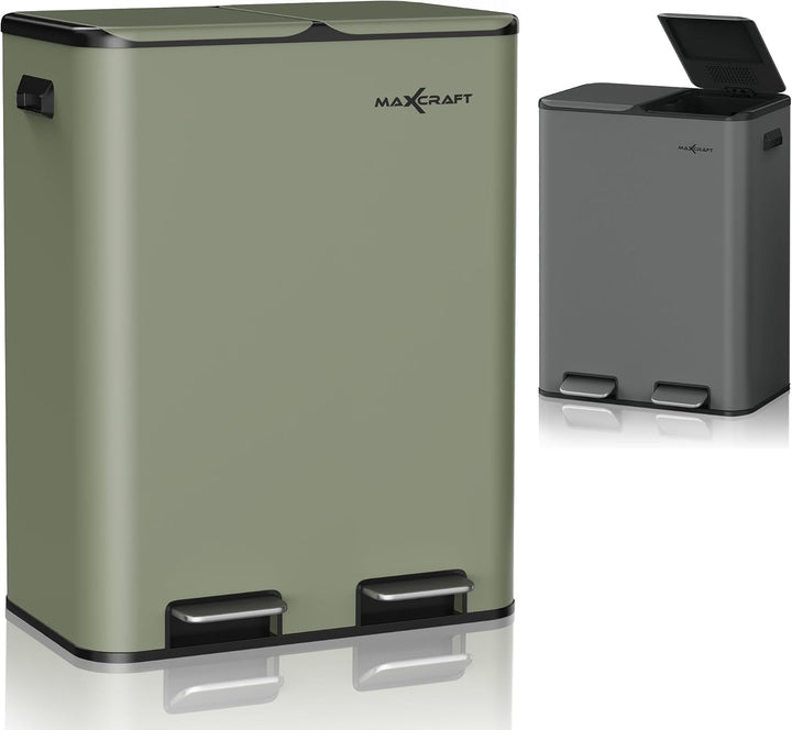 Mülleimer 60 Liter aus Stahl Treteimer Abfalleimer mit 2 Inneneimern aus Kunststoff (2x 30L) - Sanft