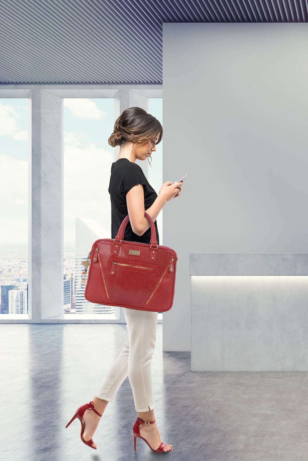 Catwalk Collection Handbags - Damen Leder Schultertasche Gross - Aktentasche für Notizbuch A4 - Lapt
