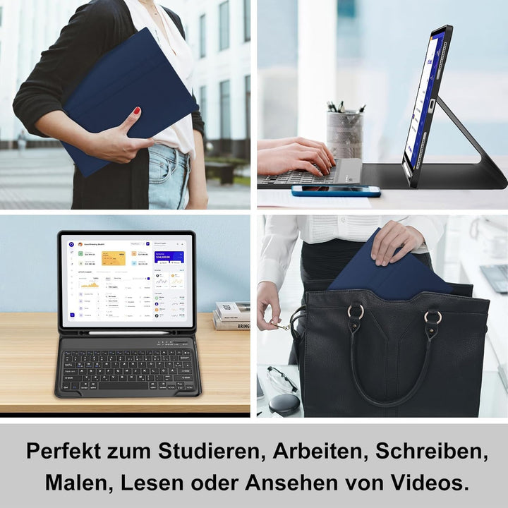 Für iPad Pro 12,9" Hülle mit Tastatur (2018-2022) – Deutsche QWERTZ Bluetooth 5.0 Tastatur, 90h Nutz