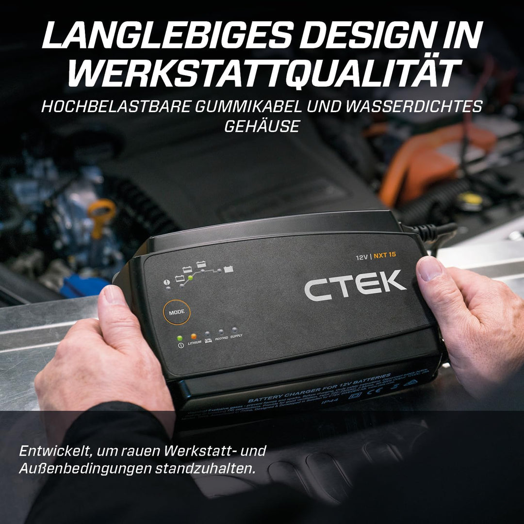 CTEK NXT 15 Smart-Batterieladegerät 12 V, 15 A, Lithium-kompatibel, Rekonditionierungs- und Versorgu
