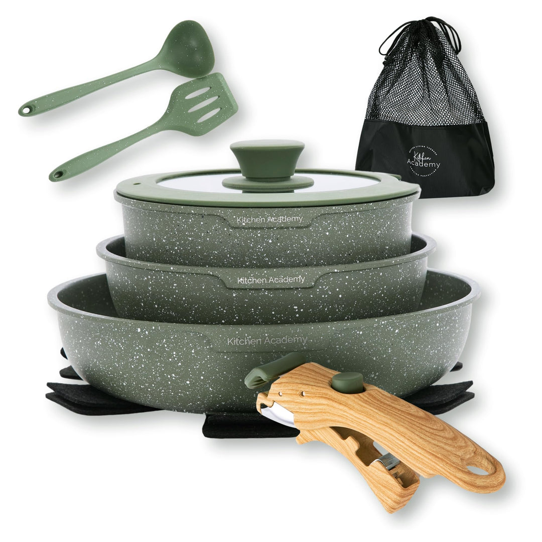 Kitchen Academy Pfannenset mit abnehmbaren Griffen, Töpfe und Pfannen Set mit Deckel, Induktions Töp