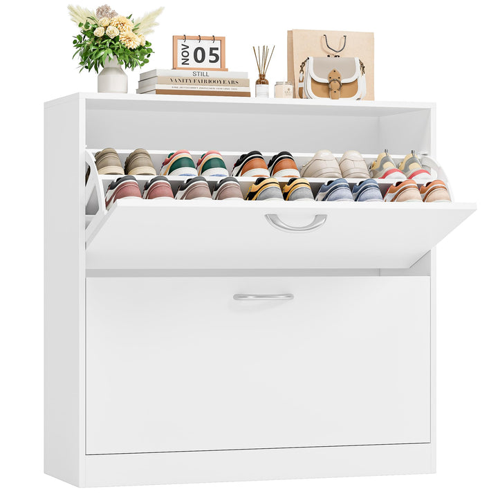 FirFurd Schuhregal mit 2 Fächern, Schuhschrank Weiss, Schuhkipper schmal, Schuhablage verstellbar, A